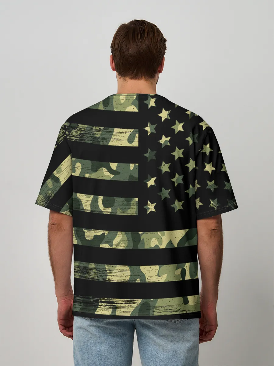 Мужская футболка оверсайз / American Flag Camo