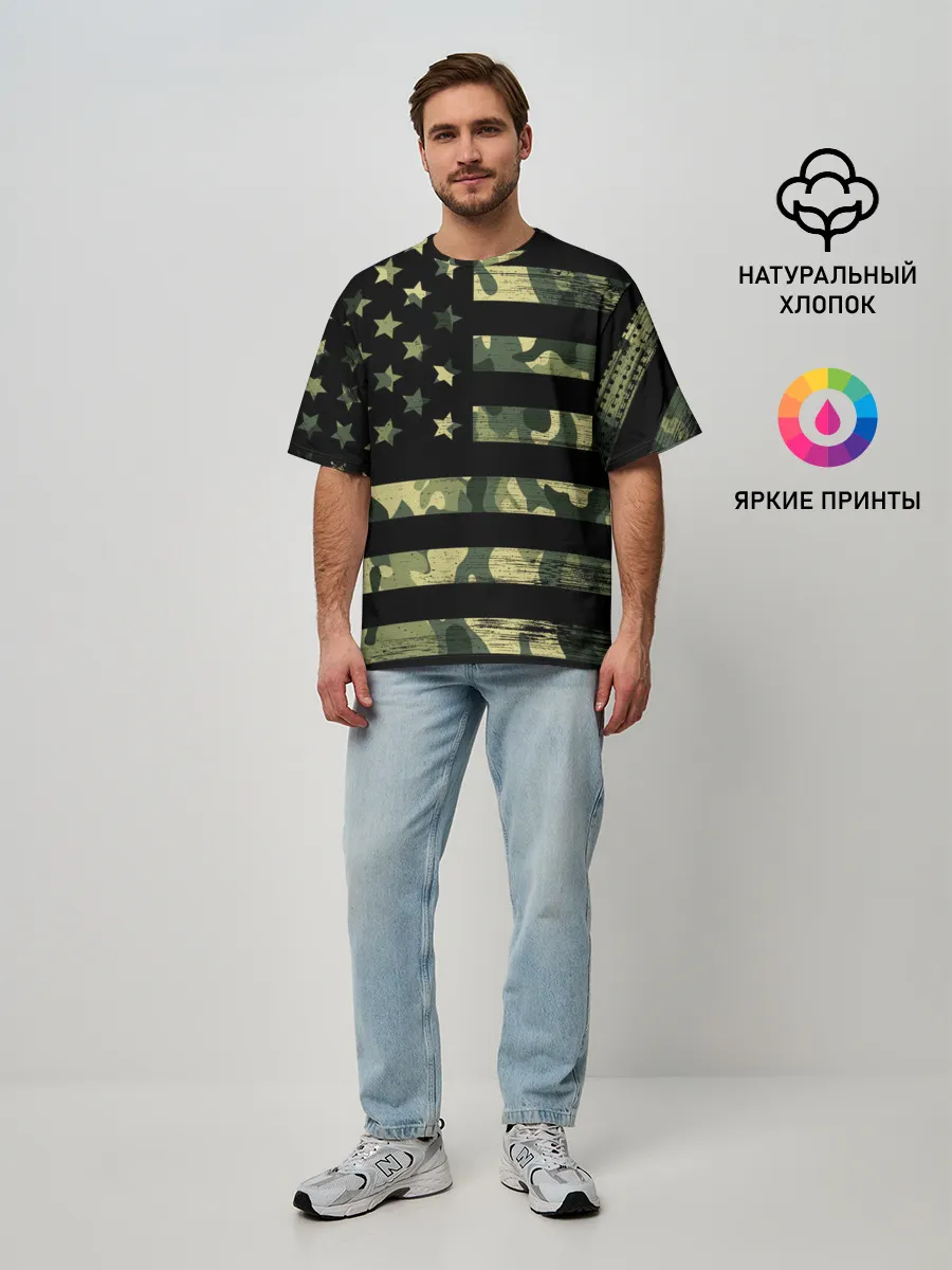 Мужская футболка оверсайз / American Flag Camo