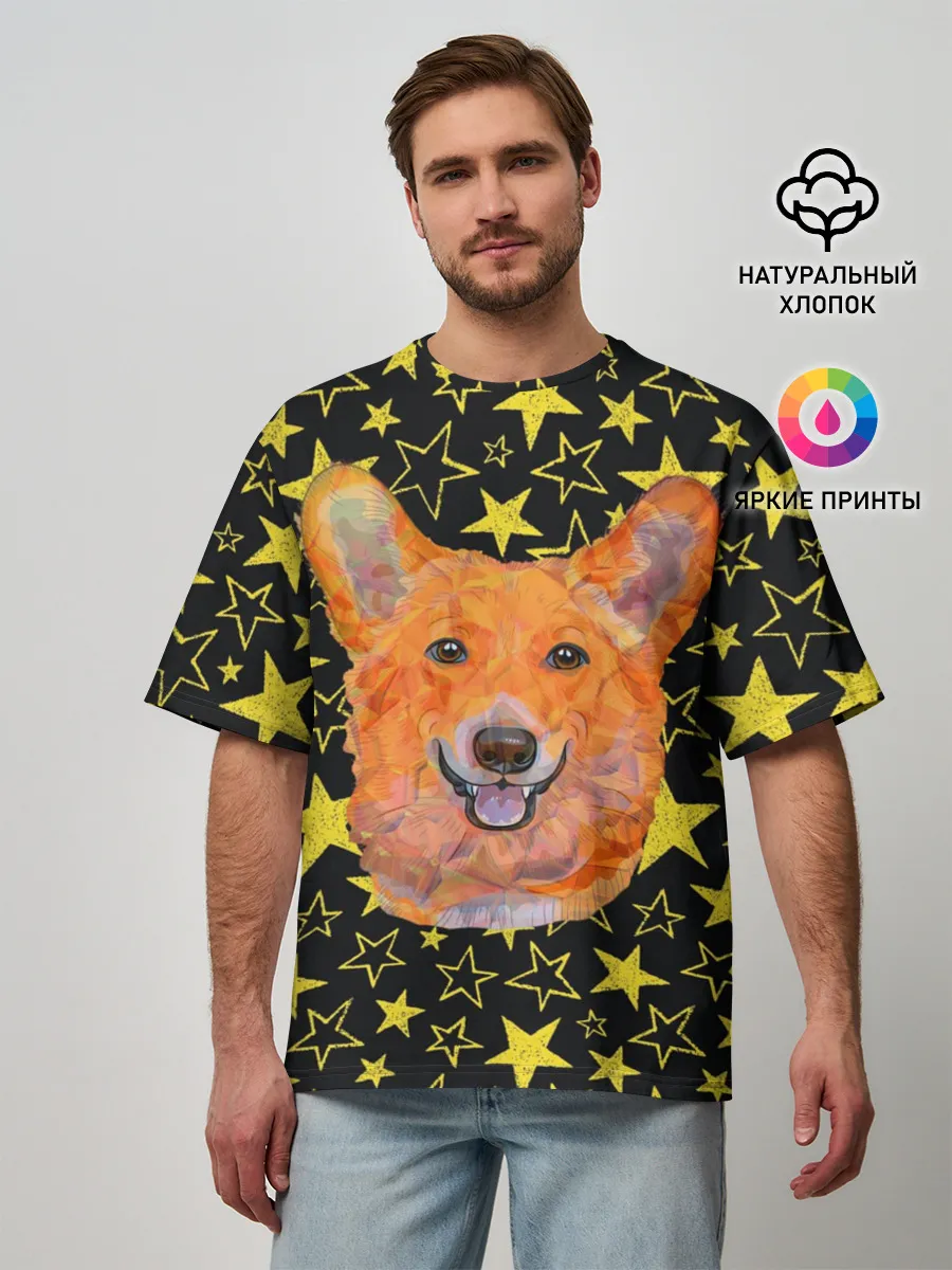 Мужская футболка оверсайз / Corgi | Stars