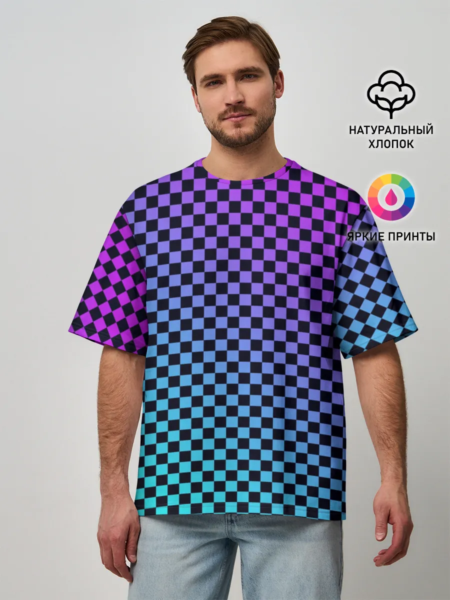 Мужская футболка оверсайз / Checkerboard gradient