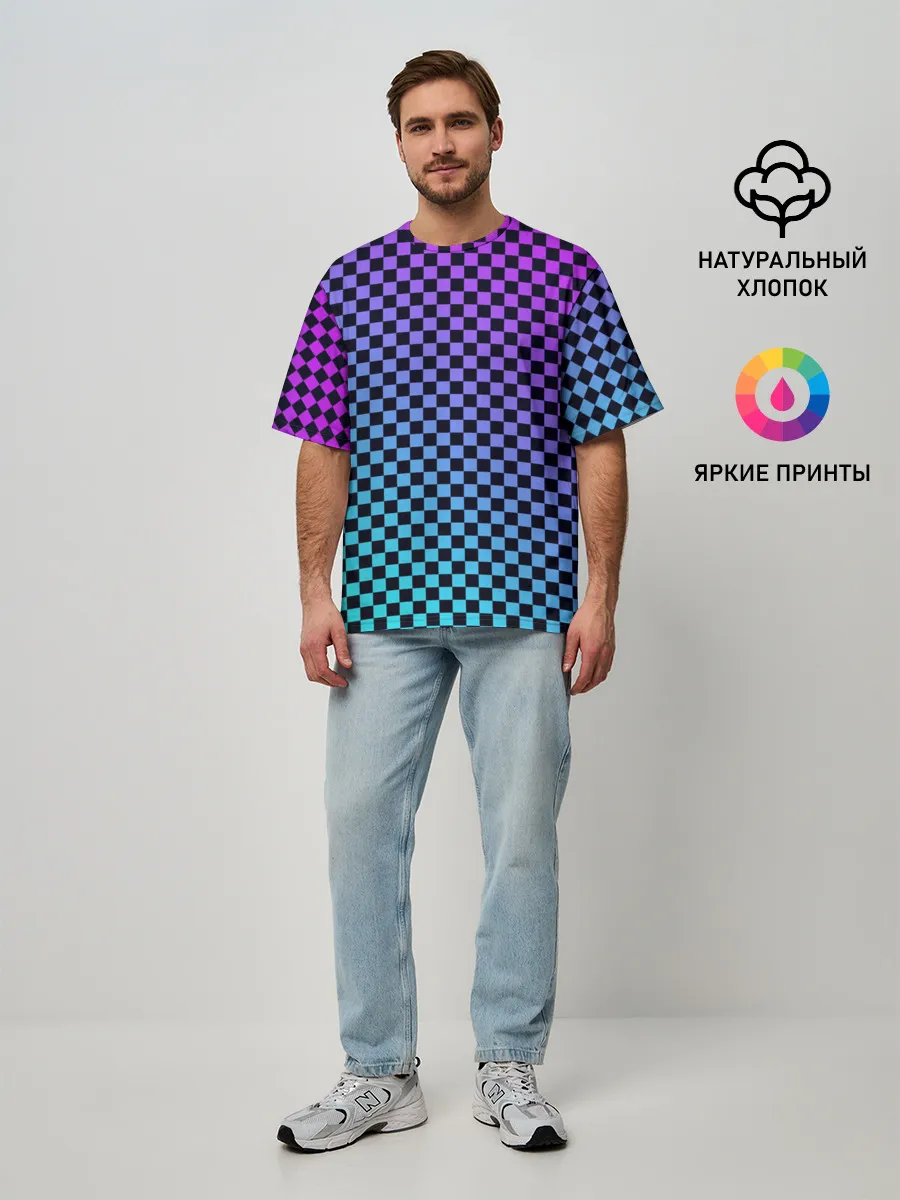 Мужская футболка оверсайз / Checkerboard gradient