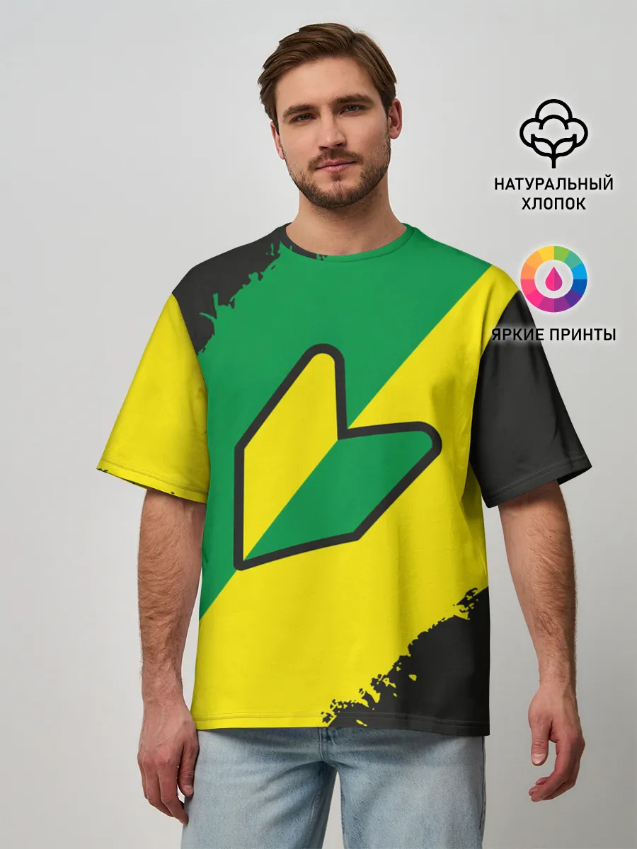 Мужская футболка оверсайз / JDM GREEN YELLOW LOGO