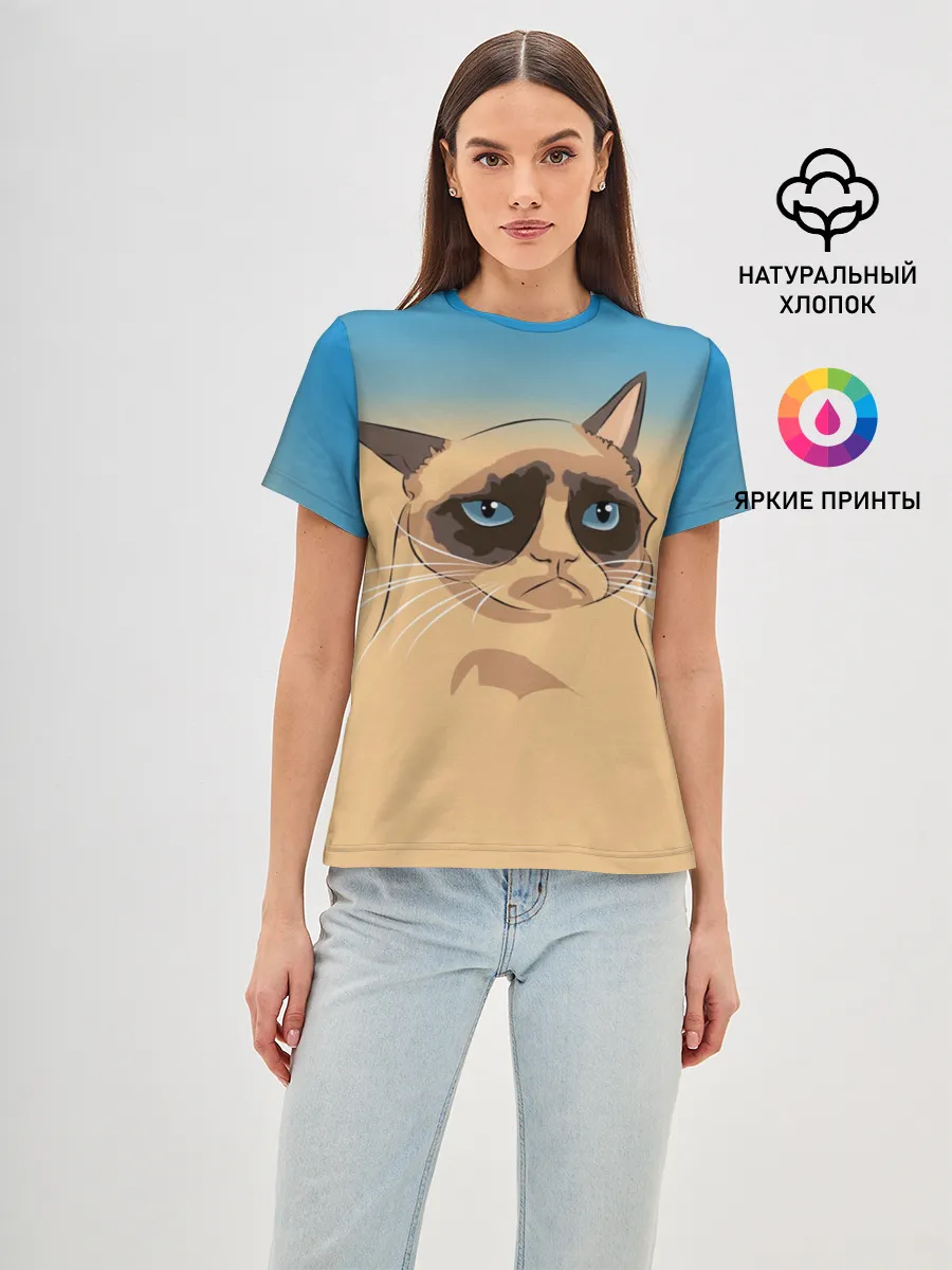 Женская базовая футболка / Grumpy cat ART