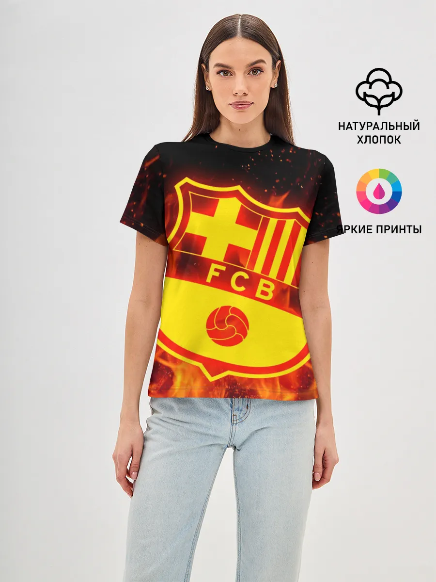 Женская базовая футболка / FC BARCELONA / FIRE / ОГОНЬ