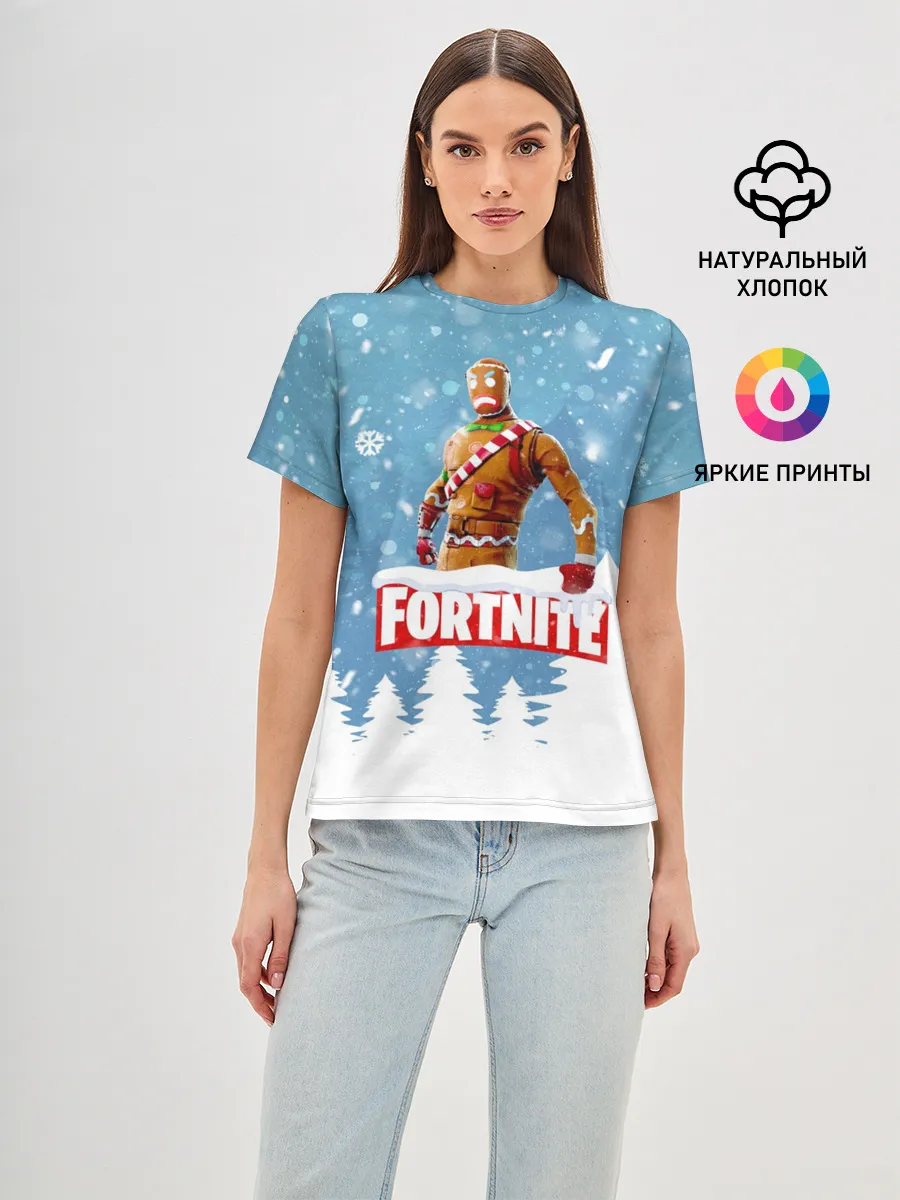 Женская базовая футболка / Новогодний Fortnite