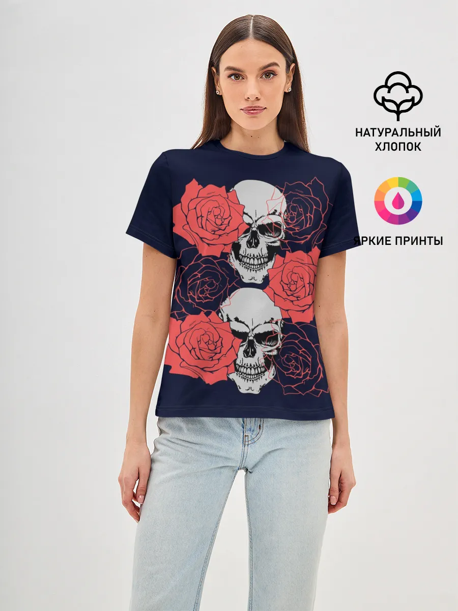 Женская базовая футболка / Rose Skull