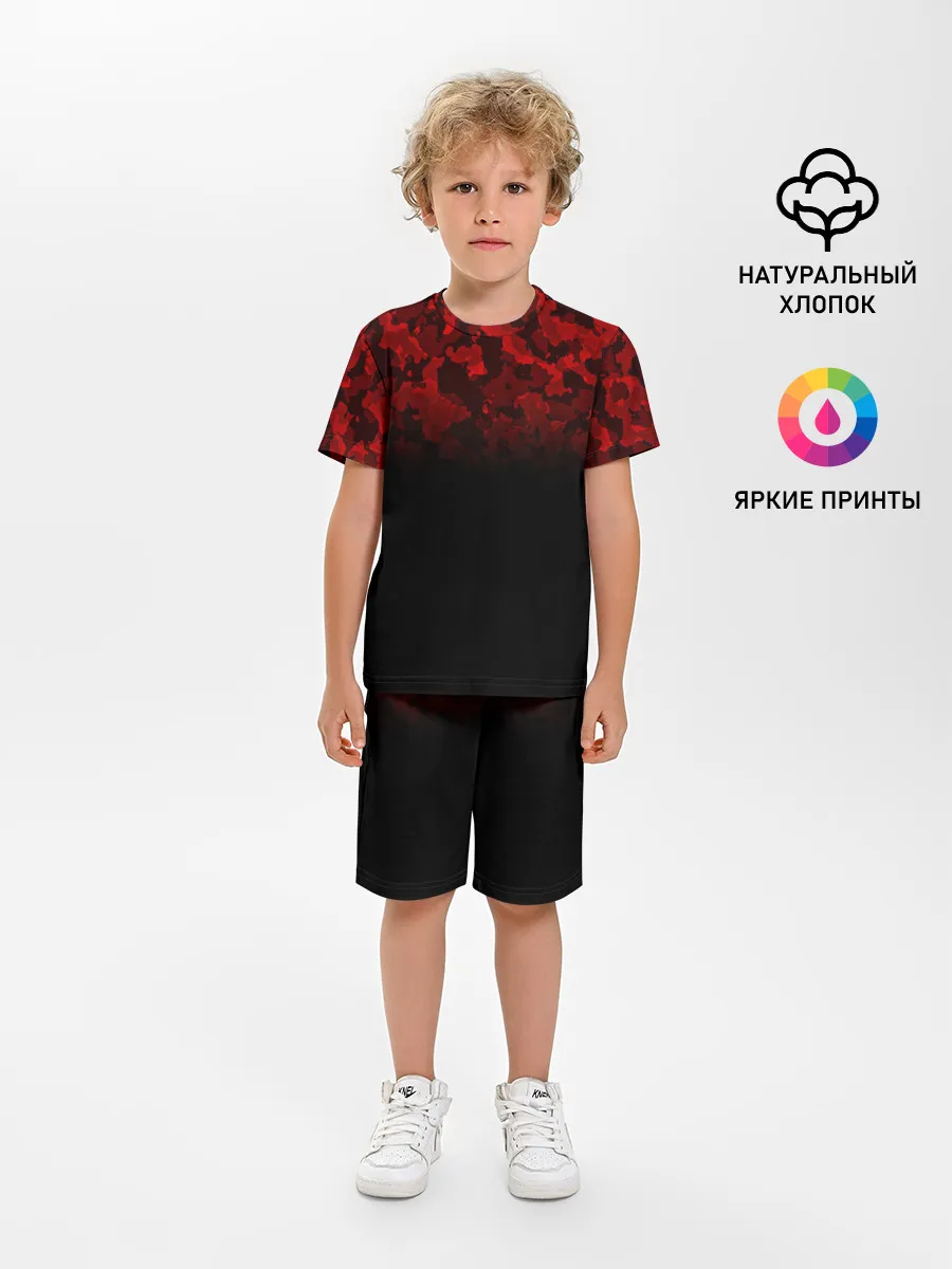 Детская пижама с шортами / BLACK RED CAMO | RED MILLITARY