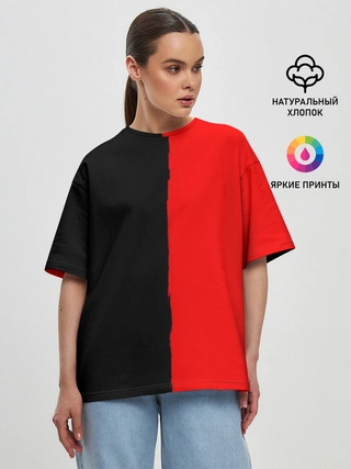 Женская футболка оверсайз / Red & Black