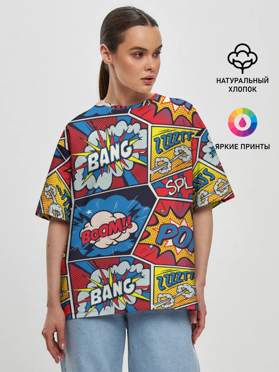 Женская футболка оверсайз / Pop art pattern