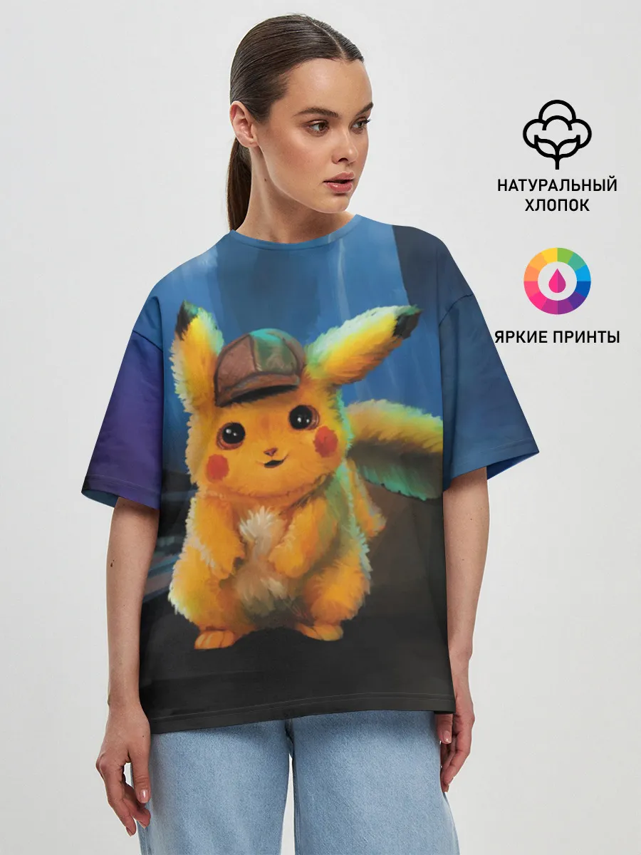 Женская футболка оверсайз / Detective Pikachu