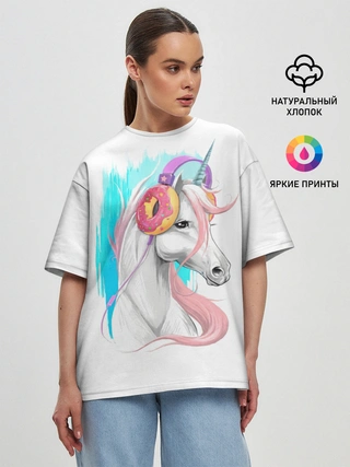 Женская футболка оверсайз / Music Unicorn Art