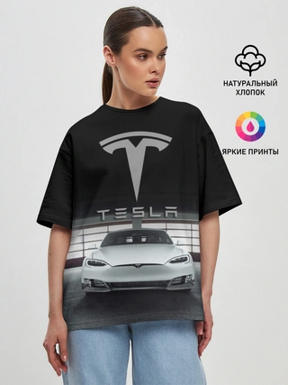 Женская футболка оверсайз / TESLA