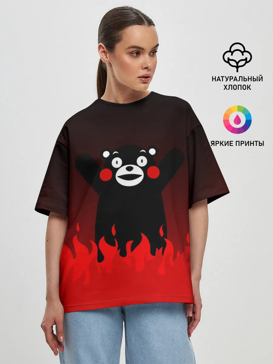 Женская футболка оверсайз / Kumamon горит