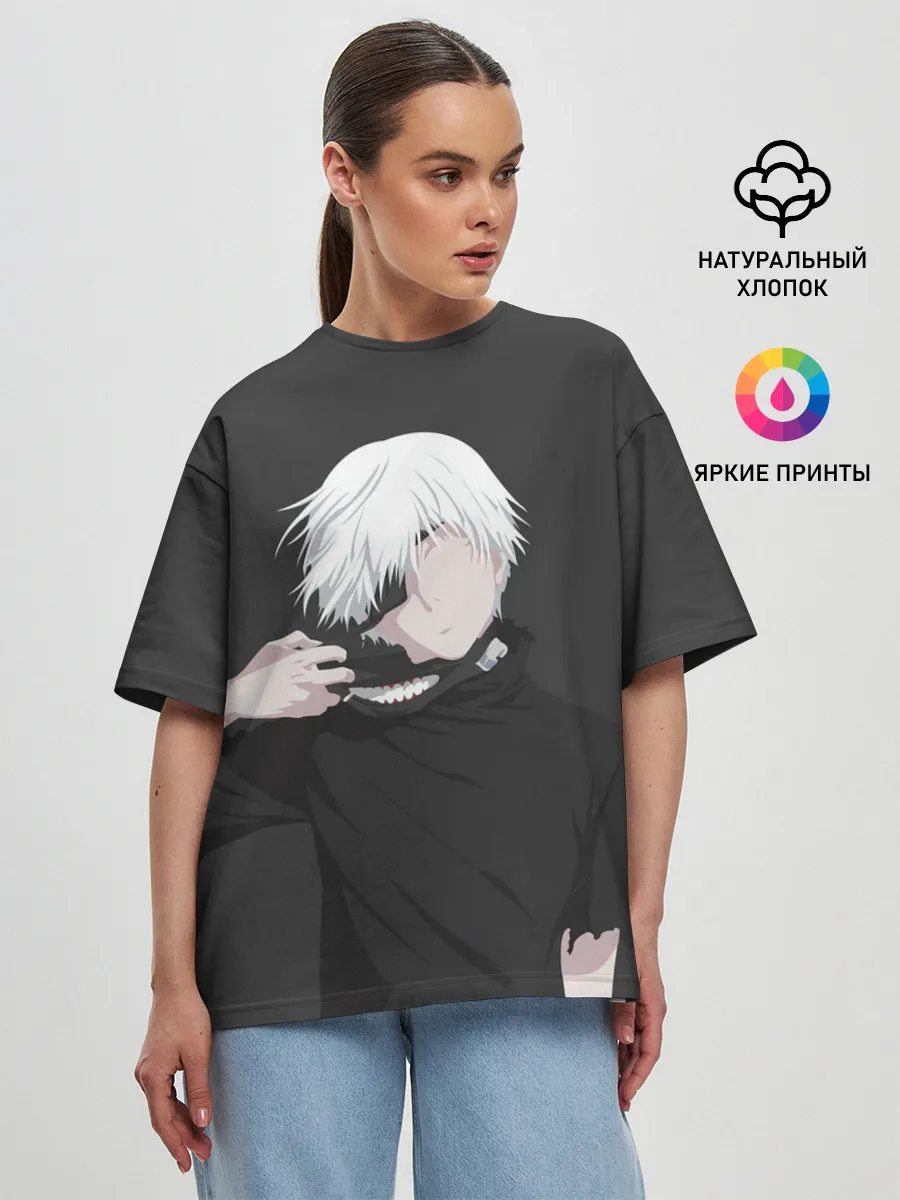 Женская футболка оверсайз / Kaneki Ken снимает маску