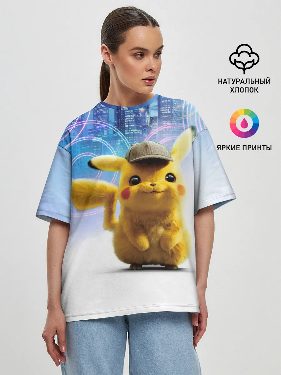 Женская футболка оверсайз / Pikachu Detective