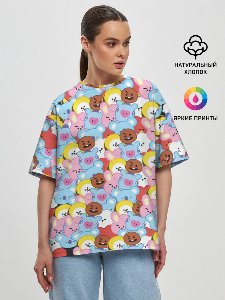 Женская футболка оверсайз / BTS BT21 STICKERS