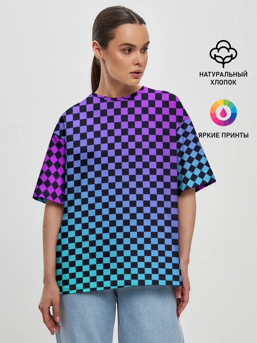 Женская футболка оверсайз / Checkerboard gradient