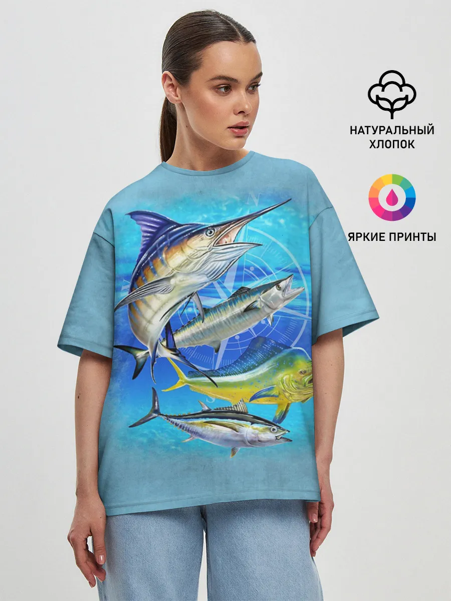 Женская футболка оверсайз / Marlin and other fish