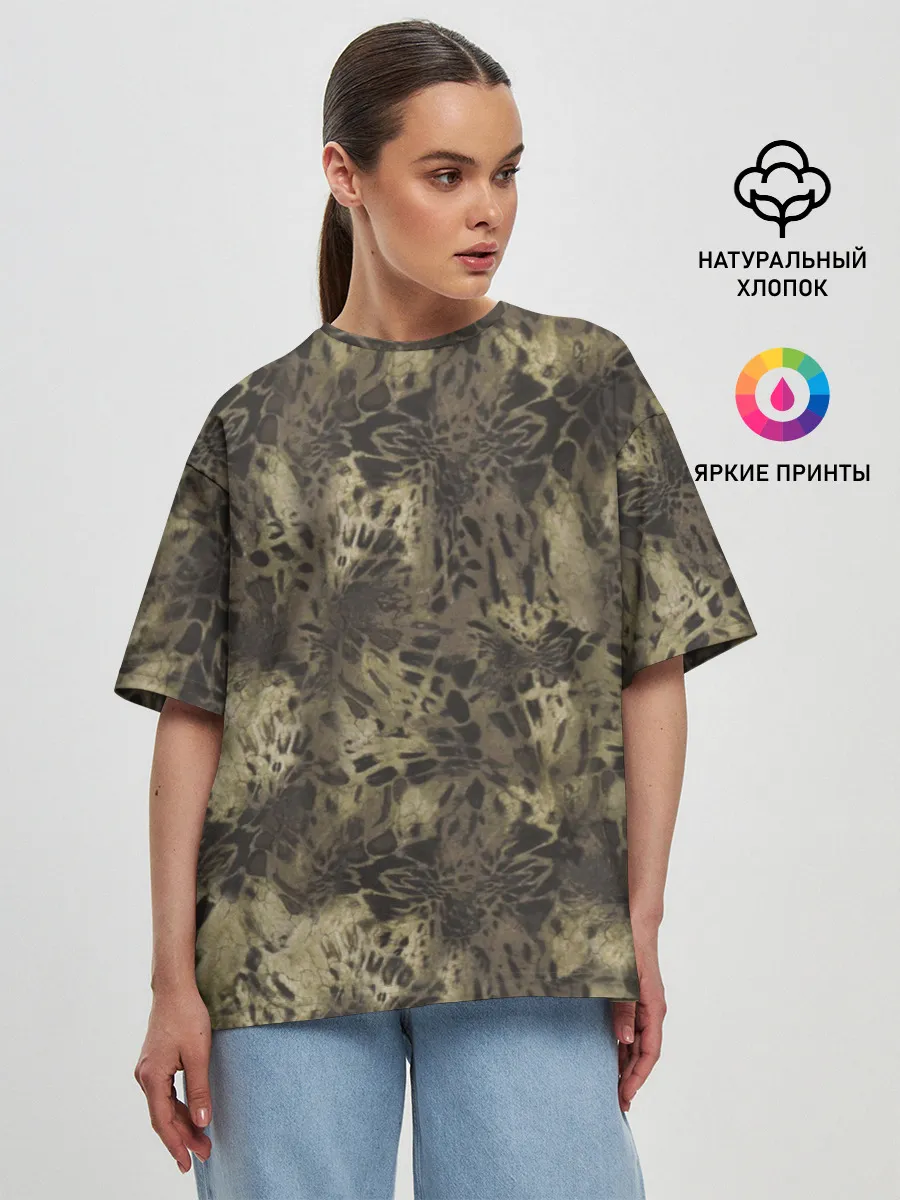 Женская футболка оверсайз / Камуфляж Prym1 Woodlands Camo