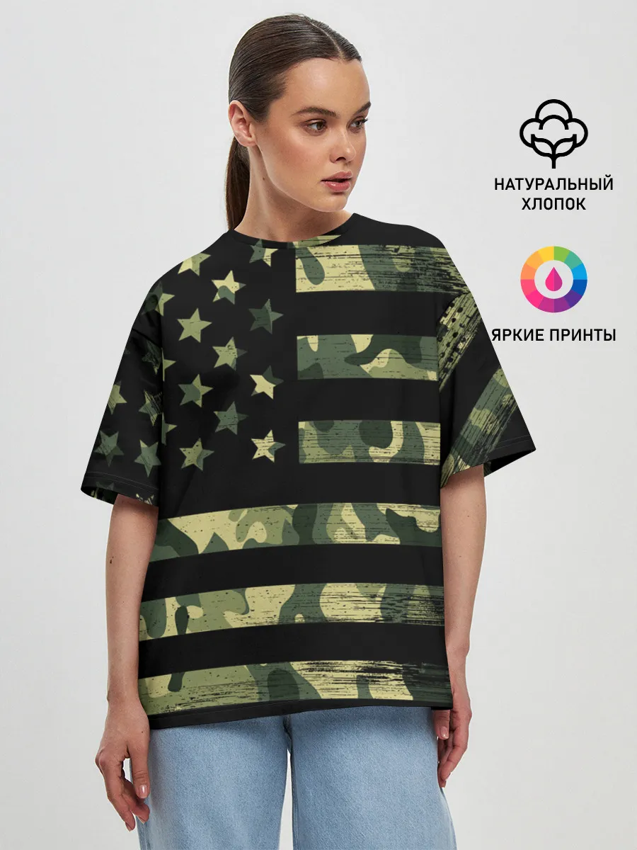 Женская футболка оверсайз / American Flag Camo