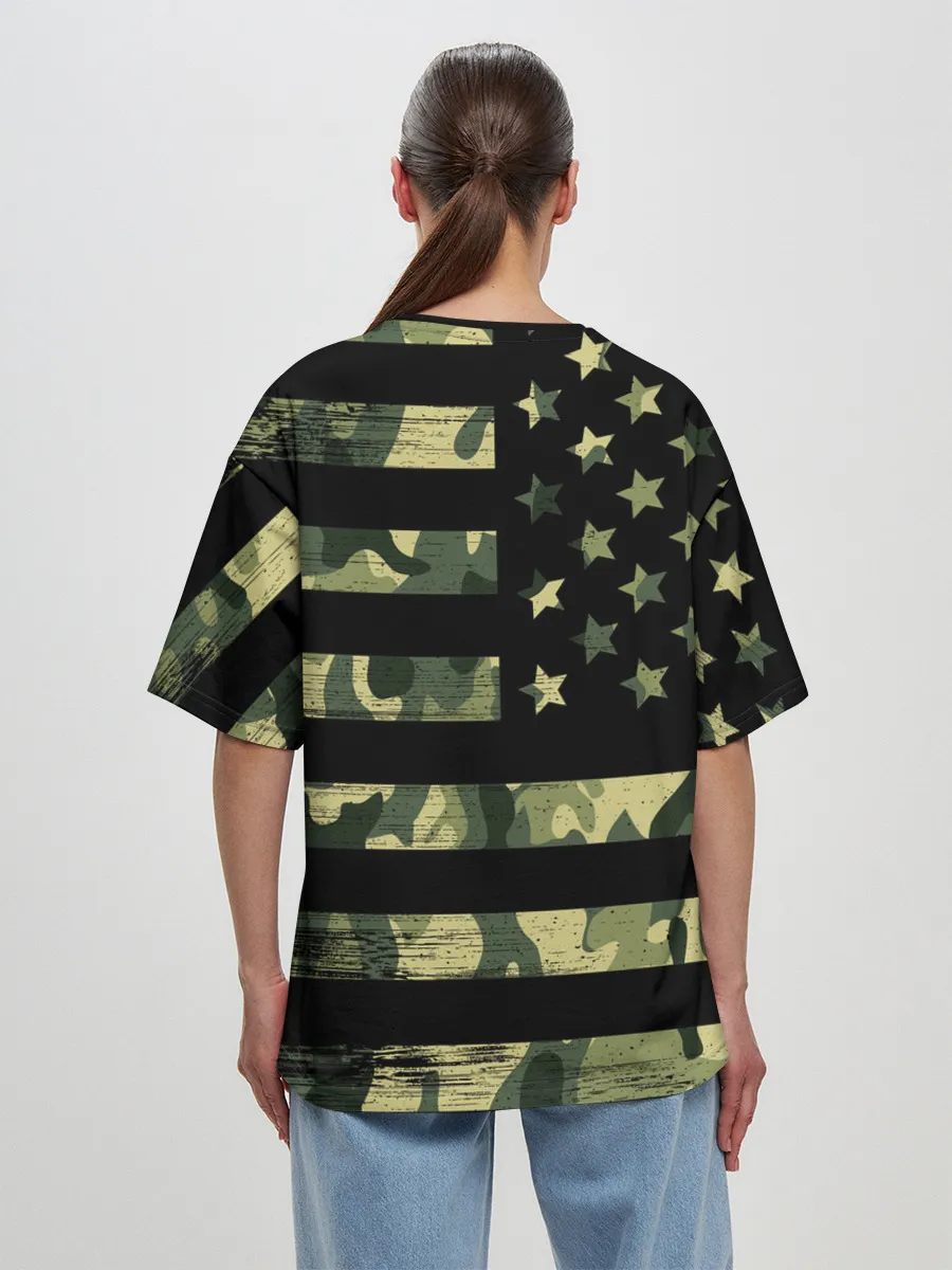 Женская футболка оверсайз / American Flag Camo