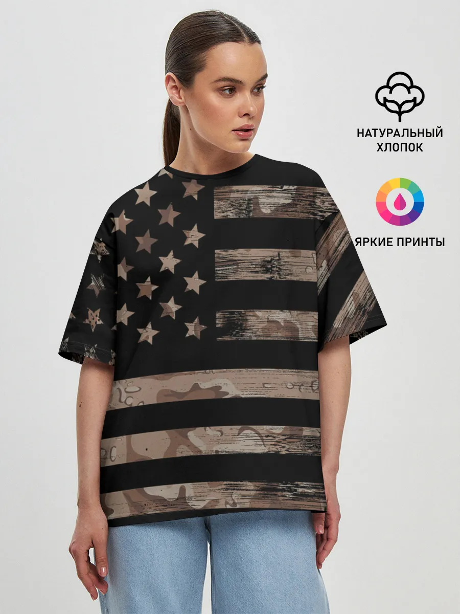 Женская футболка оверсайз / American Flag Camo