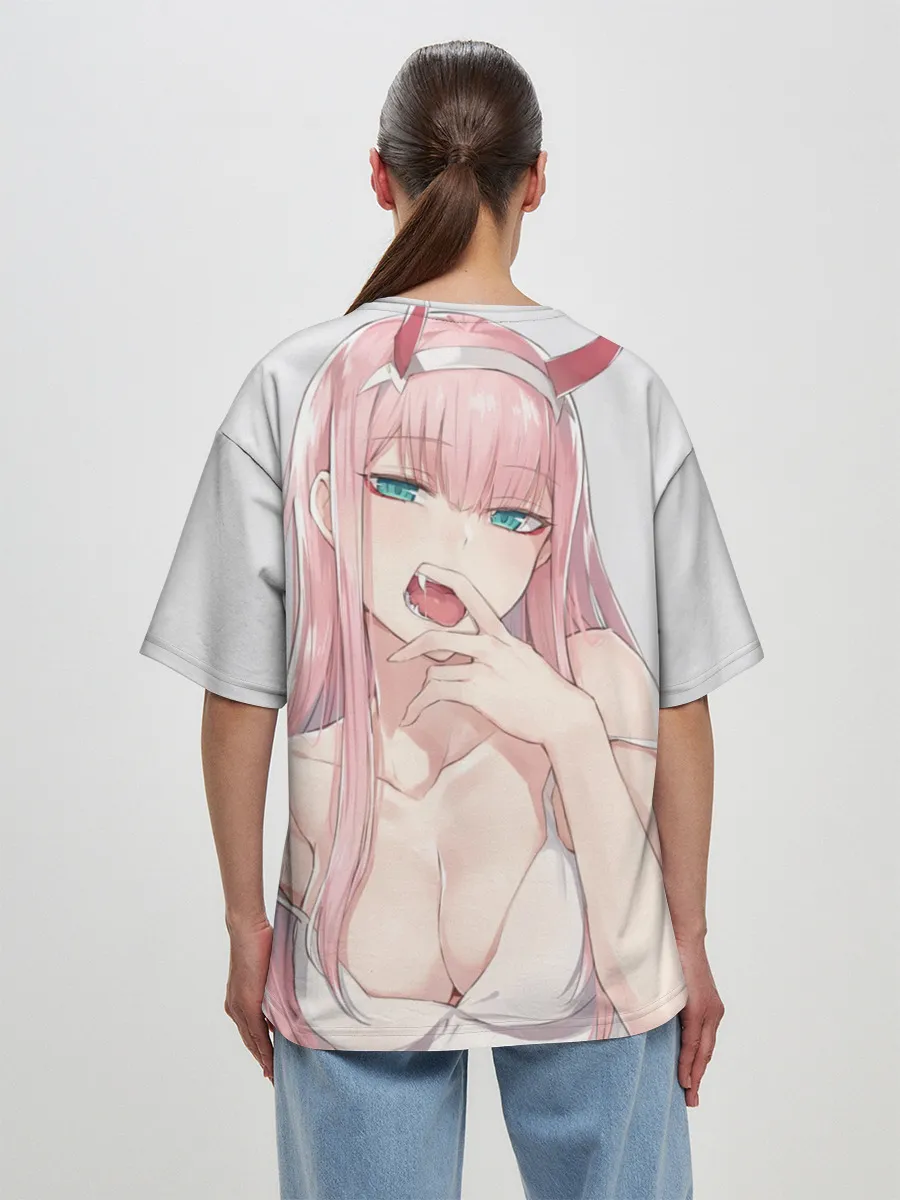 Женская футболка оверсайз / Ahegao Zero Two