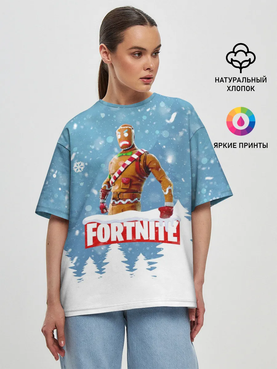 Женская футболка оверсайз / Новогодний Fortnite