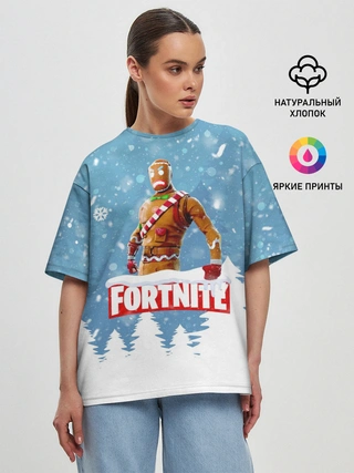 Женская футболка оверсайз / Новогодний Fortnite