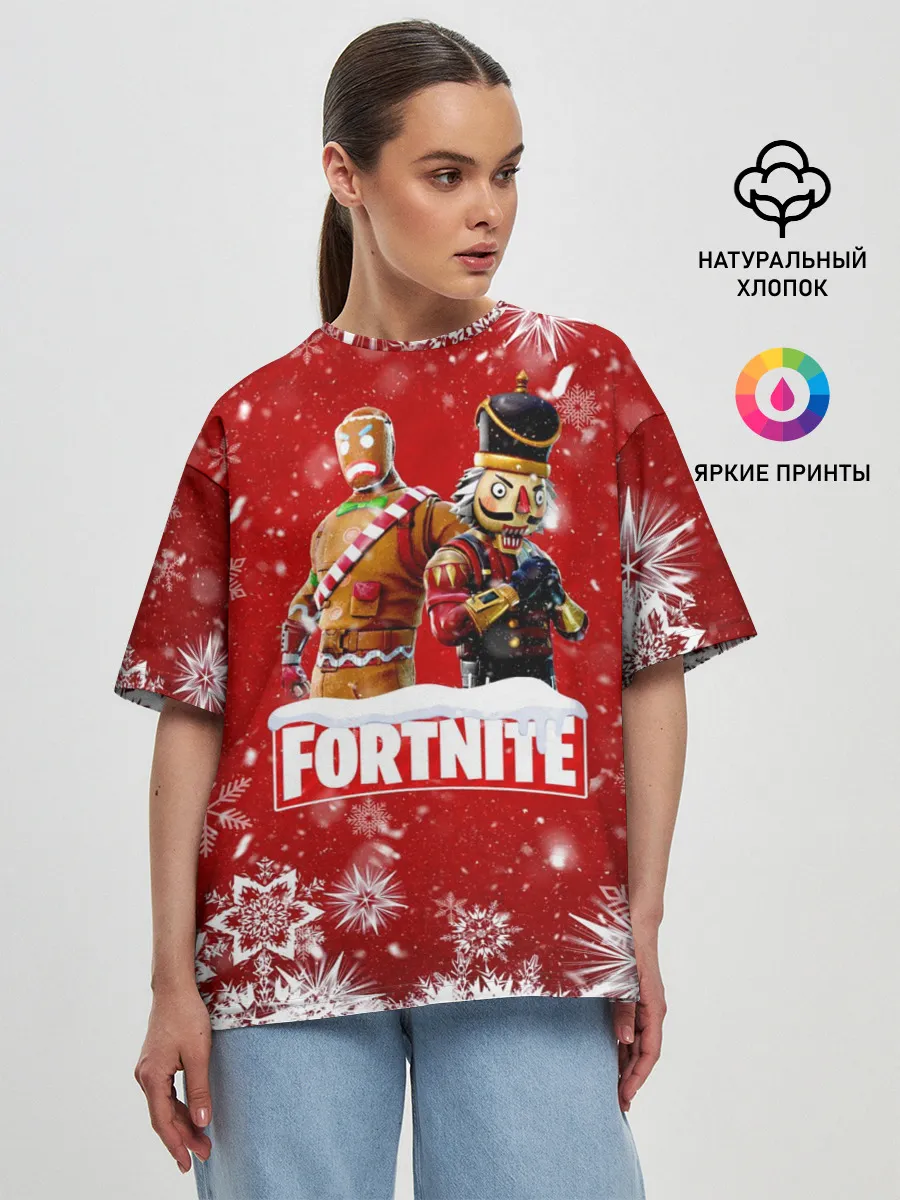 Женская футболка оверсайз / Новогодний Fortnite