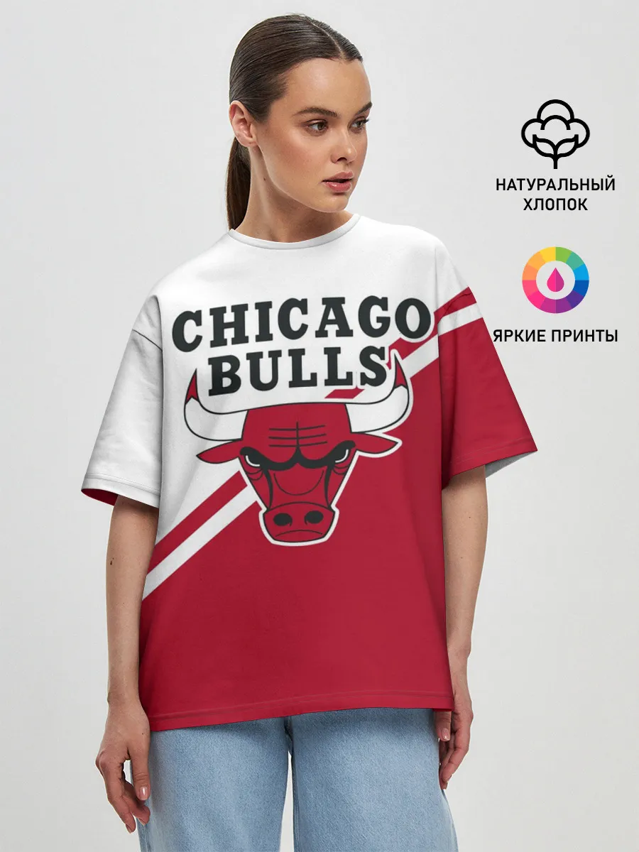 Женская футболка оверсайз / Chicago Bulls Red-White