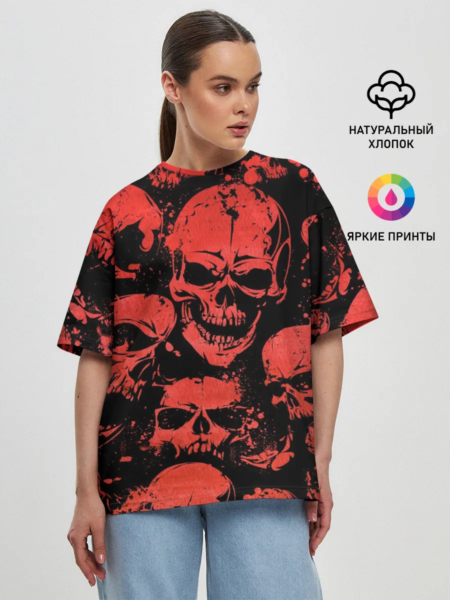 Женская футболка оверсайз / Skulls pattern