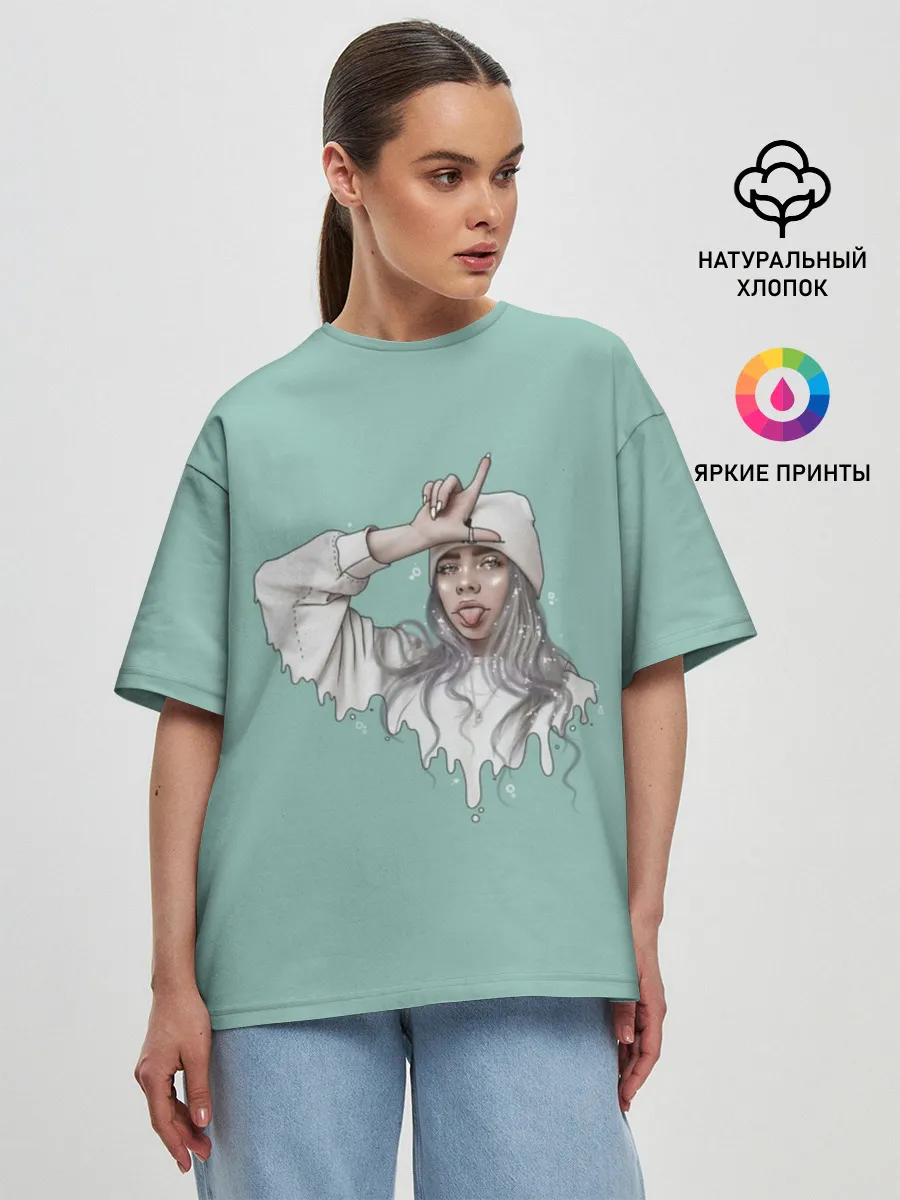 Женская футболка оверсайз / Billie Eilish Mint Art