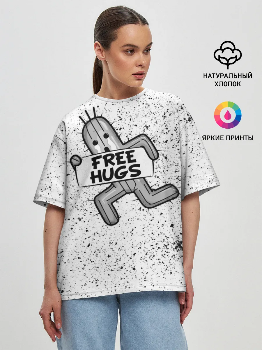 Женская футболка оверсайз / FREE HUGS