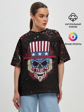 Женская футболка оверсайз / Американский череп | American Skull (Z)