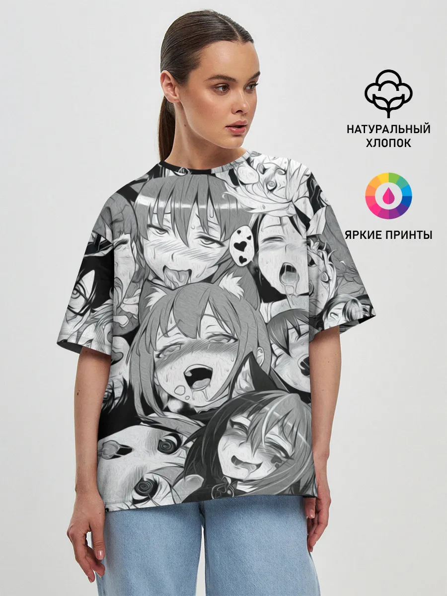 Женская футболка оверсайз / AHEGAO monochrome