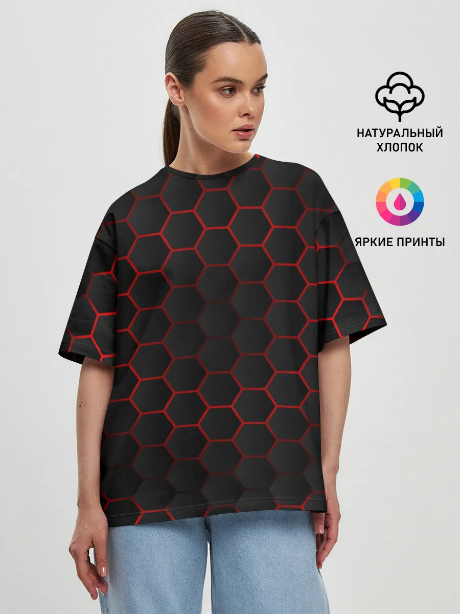 Женская футболка оверсайз / 3D black & red