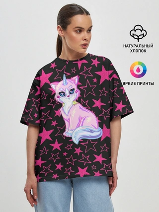 Женская футболка оверсайз / Cat Unicorn | Кот Единорог