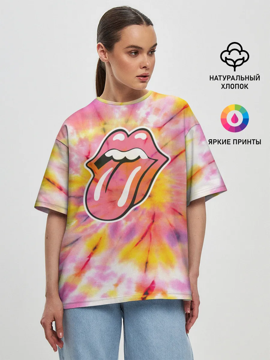 Женская футболка оверсайз / Rolling Stones tie-dye