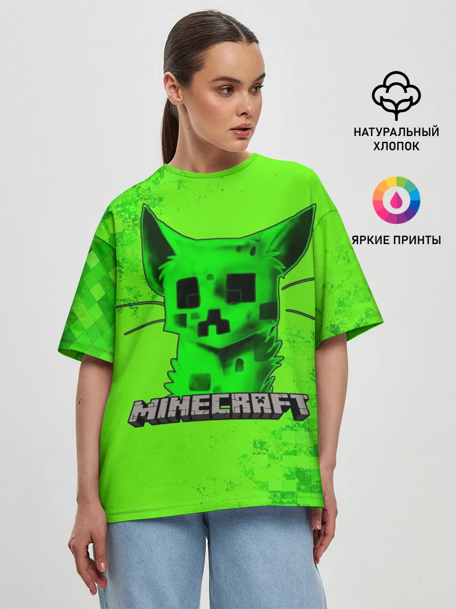 Женская футболка оверсайз / MINECRAFT CREEPER CAT