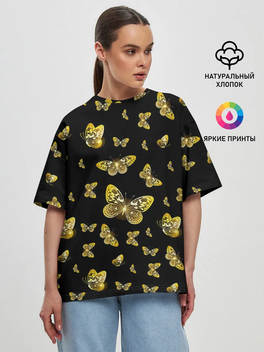 Женская футболка оверсайз / Golden Butterfly pattern