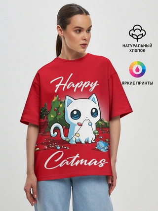 Женская футболка оверсайз / Happy Catmas