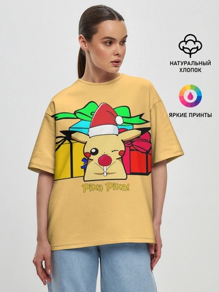 Женская футболка оверсайз / New Year Pikachu