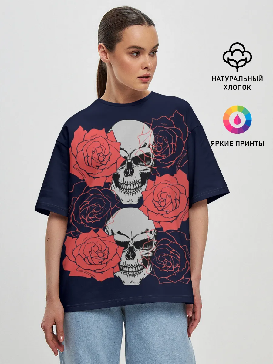 Женская футболка оверсайз / Rose Skull