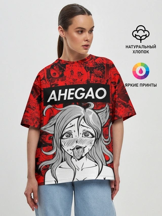 Женская футболка оверсайз / Ahegao red