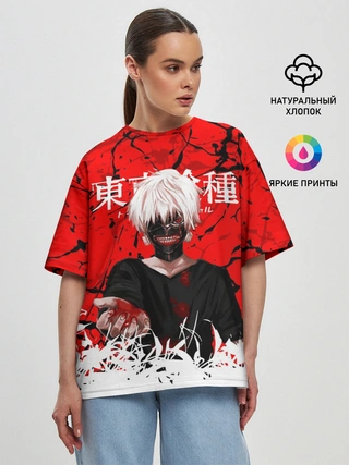 Женская футболка оверсайз / Kaneki Ken (on red)