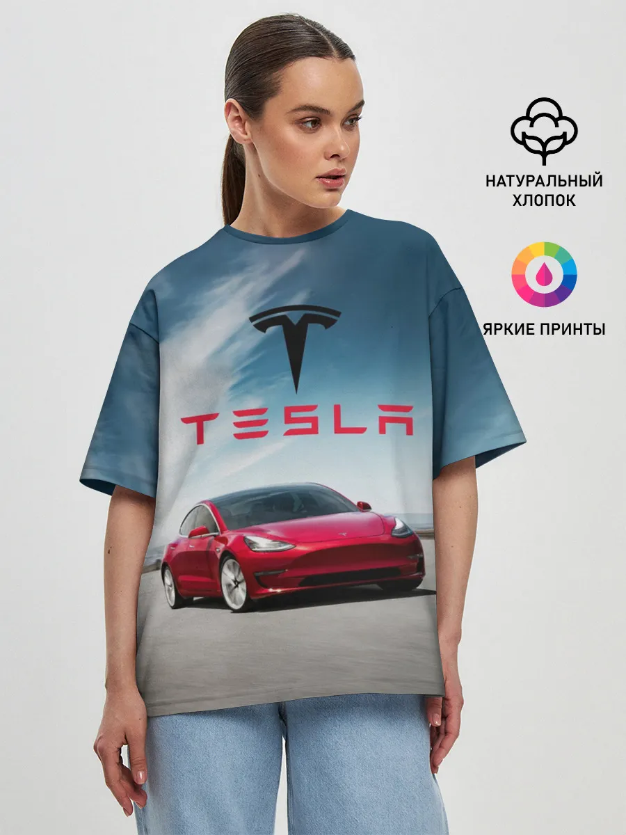 Женская футболка оверсайз / Tesla Model 3