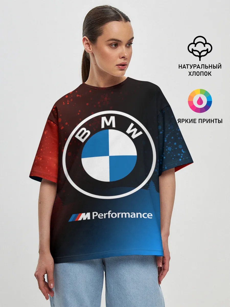 Женская футболка оверсайз / BMW - Снежный