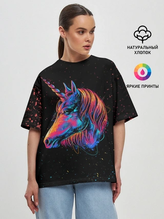 Женская футболка оверсайз / ЕДИНОРОГ | UNICORN RAINBOW