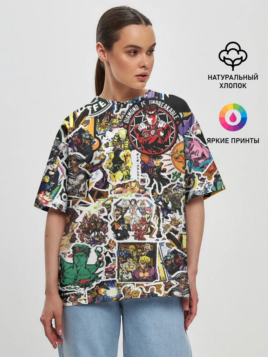 Женская футболка оверсайз / JoJo’s Sticker Bombing